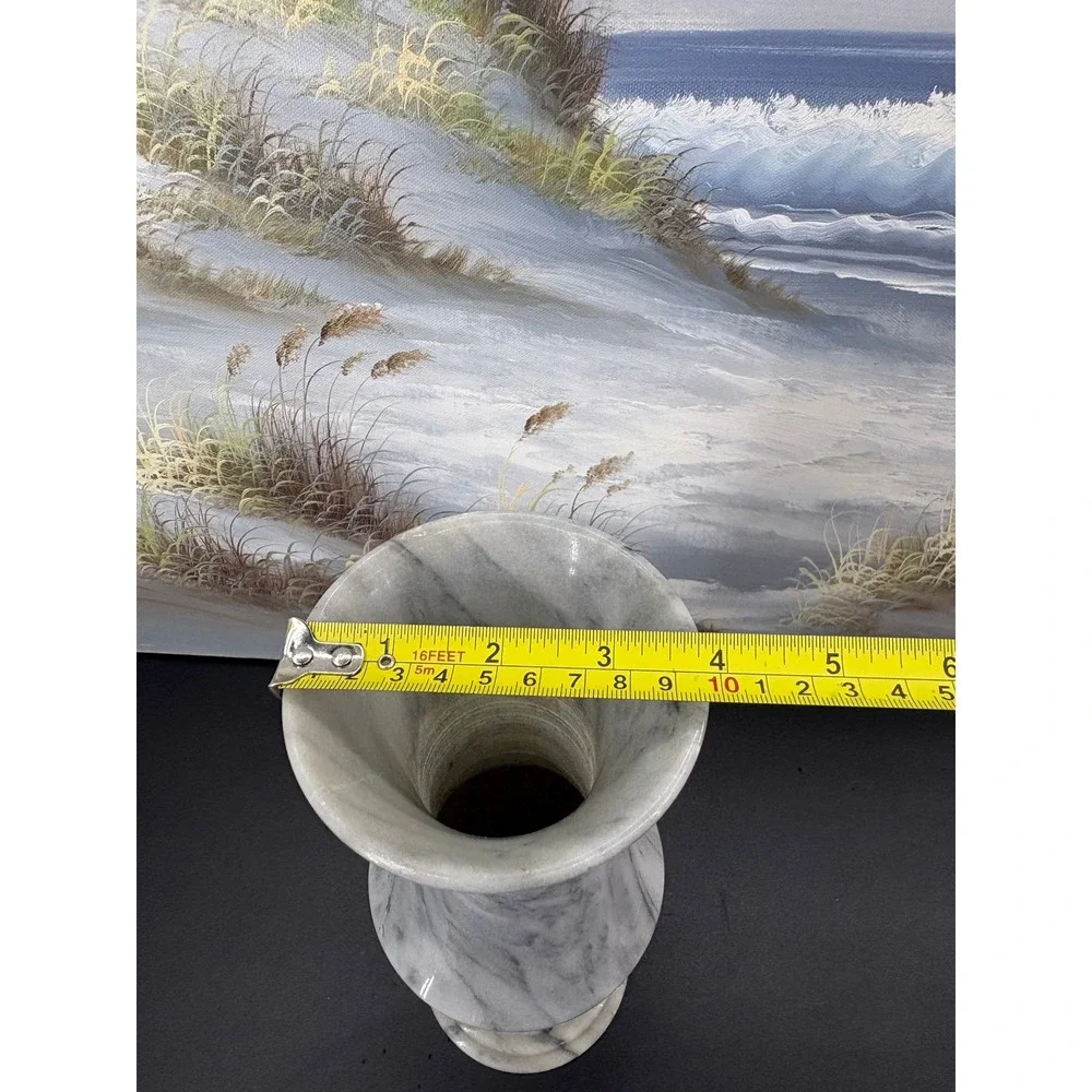 Gray White Marble Stone Vase Tapered Polished Decorative Bud Vase 8 Inch